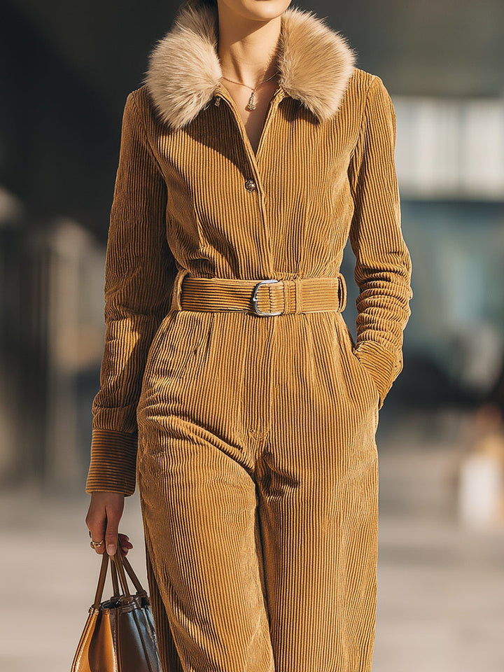 Kate | Camel Corduroy Jumpsuit