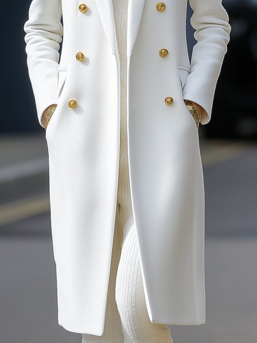 White Double-Breasted Longline Coat