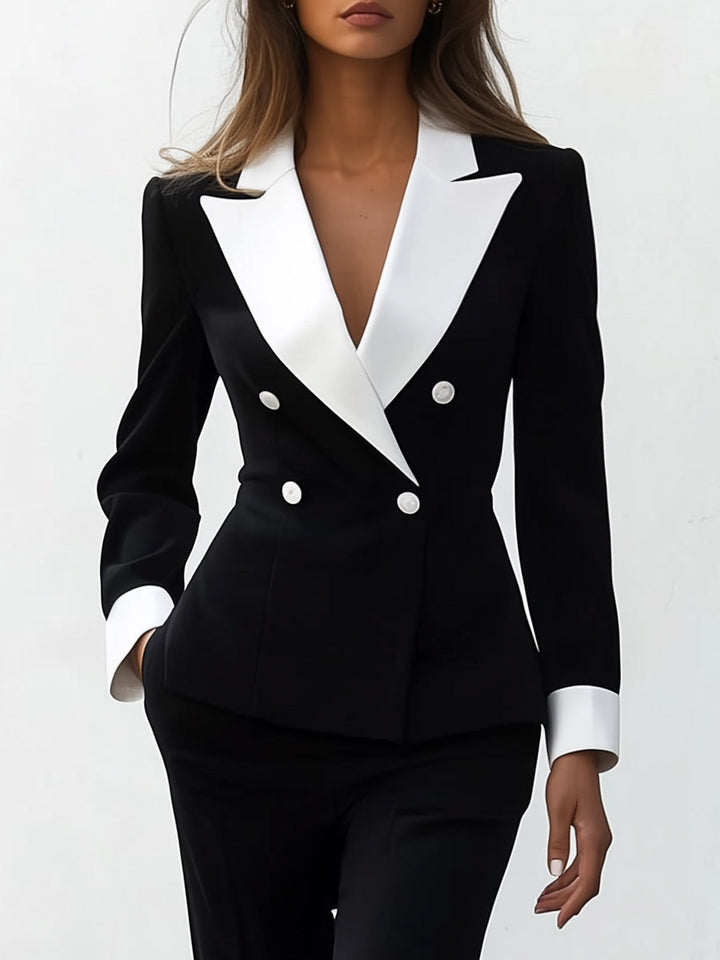 Monochrome Contrast Collar Tailored Elegance Outfit