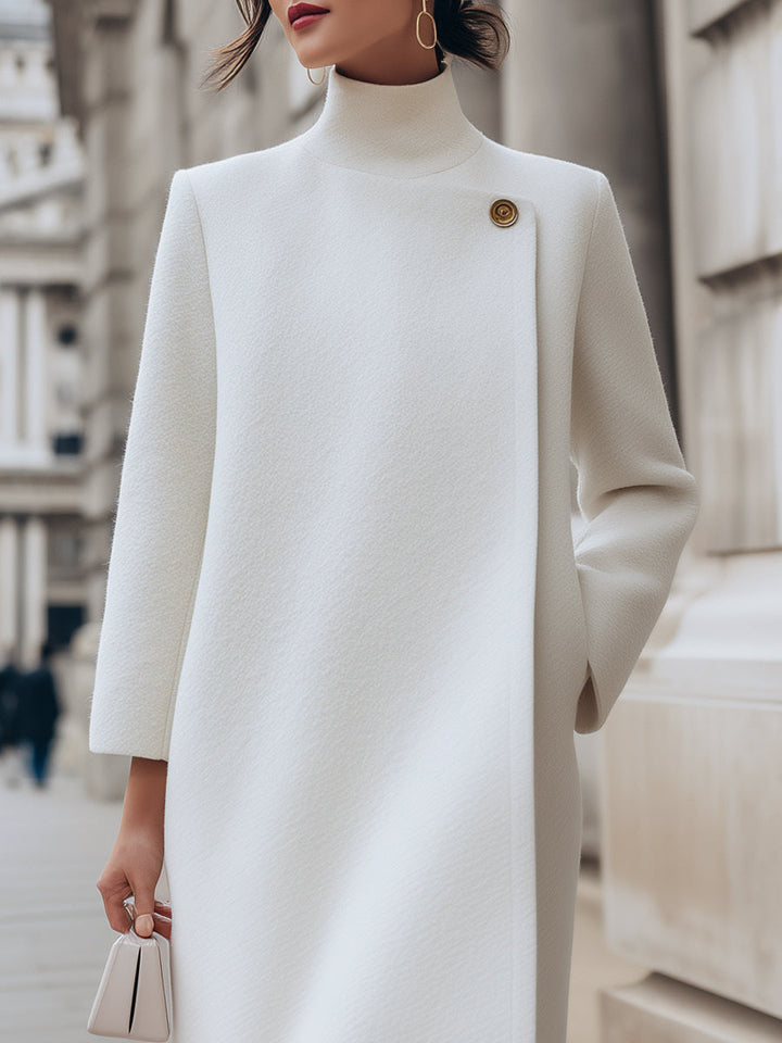 Elegant Wool-Blend Coat With Button Detail