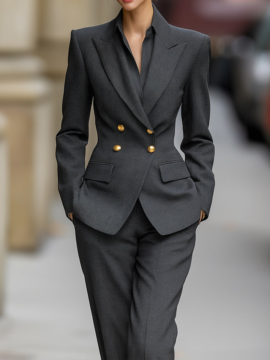 Charcoal Double-Breasted Tailored Pant Suit