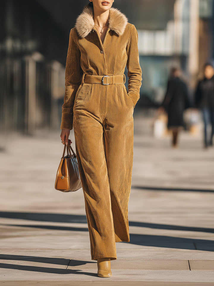 Kate | Camel Corduroy Jumpsuit
