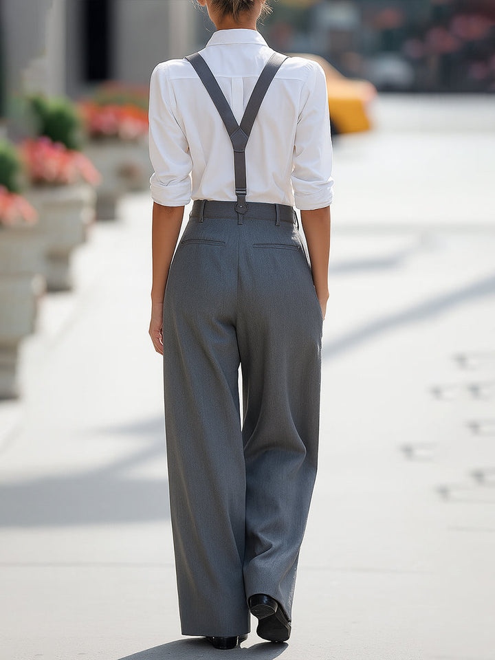 Classic White Shirt & Suspender Wide-Leg Trousers Set