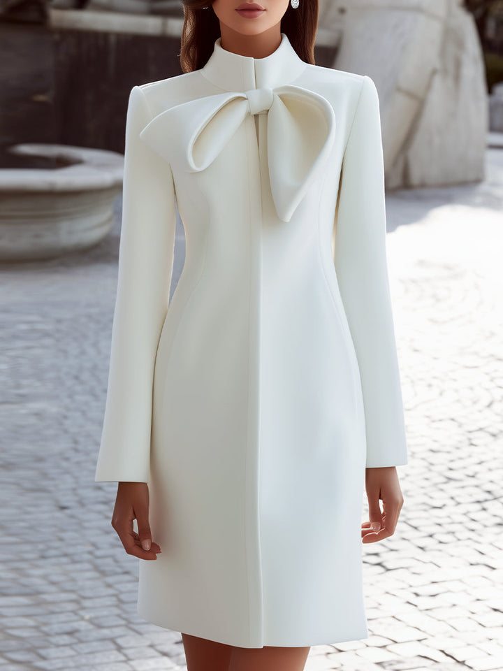 Wool-Blend Coat Dress With Statement Bow Collar