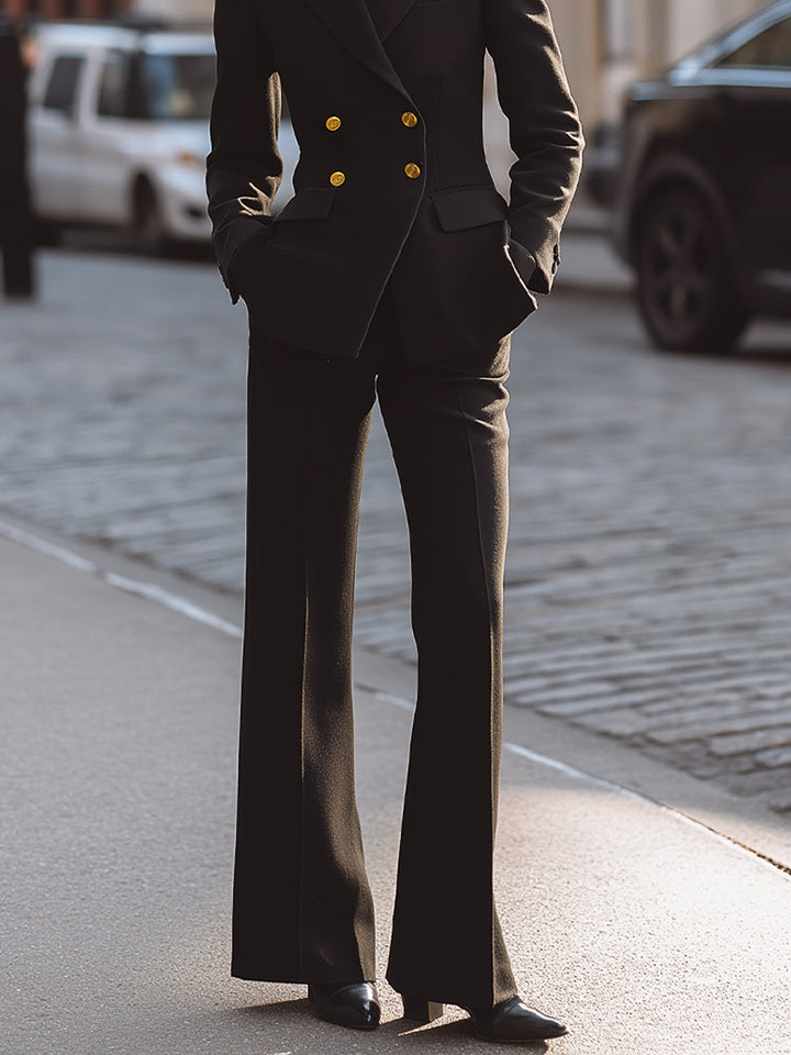 Black Double-Breasted Blazer And Wide-Leg Trousers Set