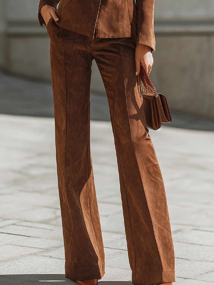 Women's Tailored Suede Blazer & Wide-Leg Pants Set
