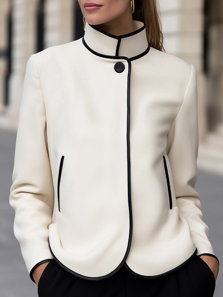Modern Elegance Trimmed High Neck Jacket