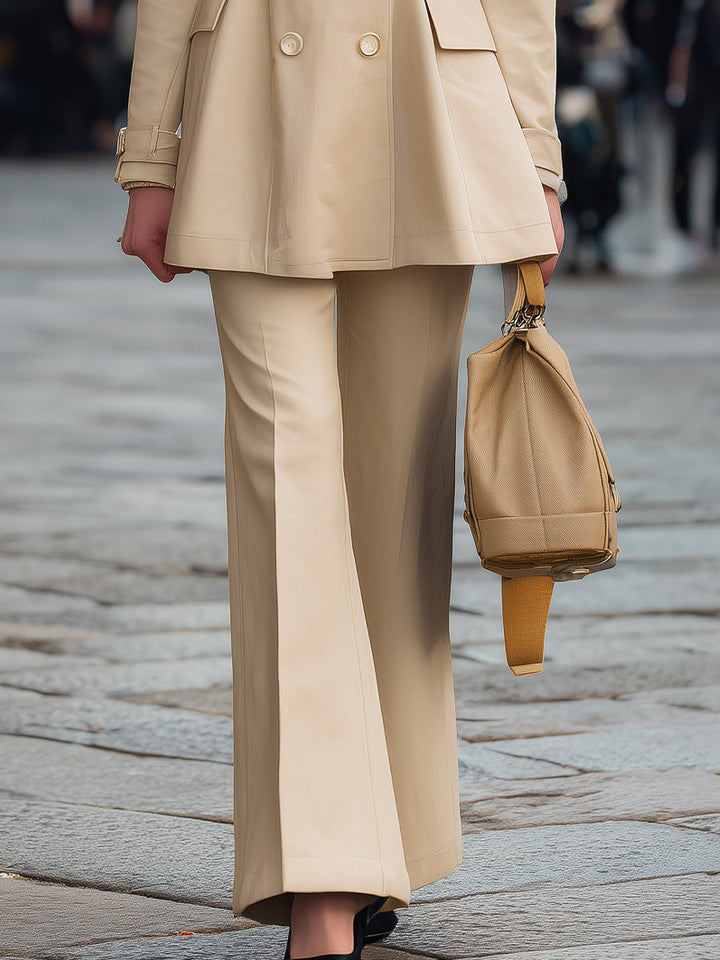 Double-Breasted Belted Trench Suit Set In Beige