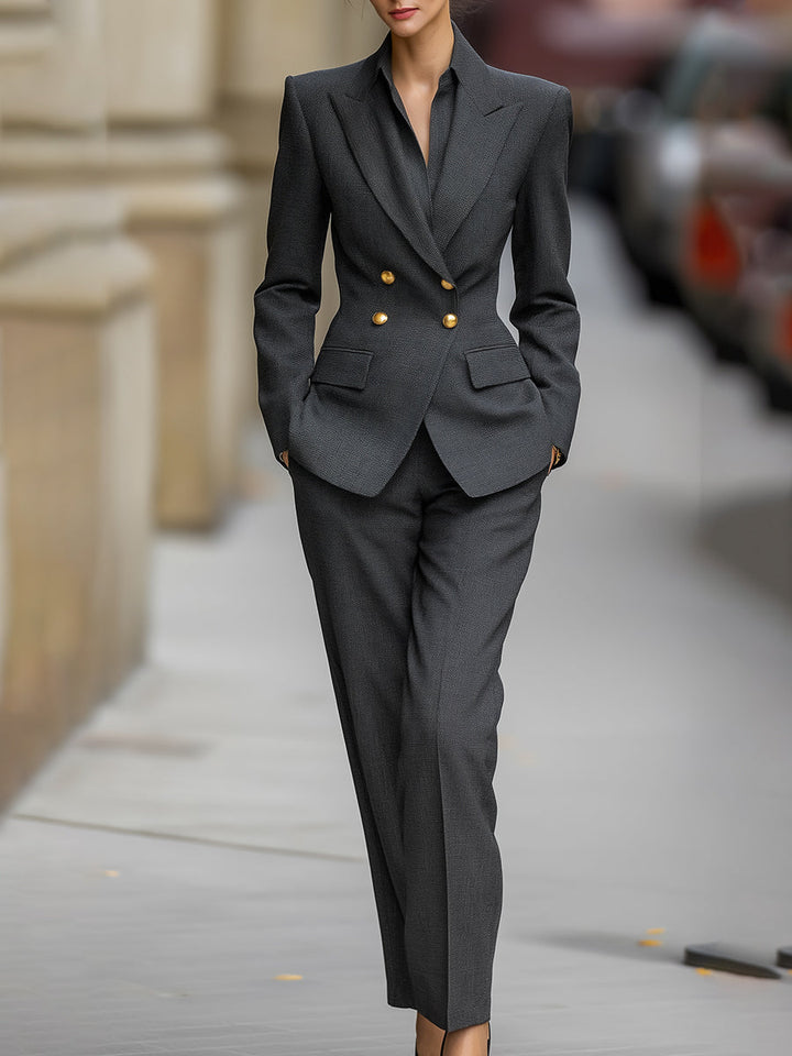 Charcoal Double-Breasted Tailored Pant Suit