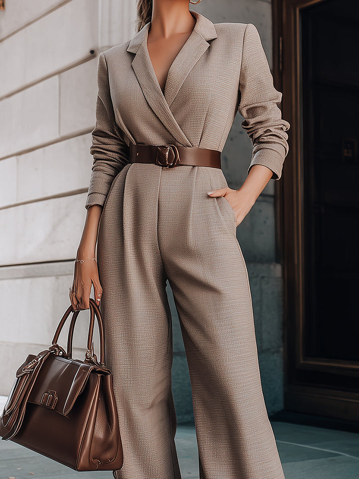 Claire | Taupe Belted Blazer Jumpsuit