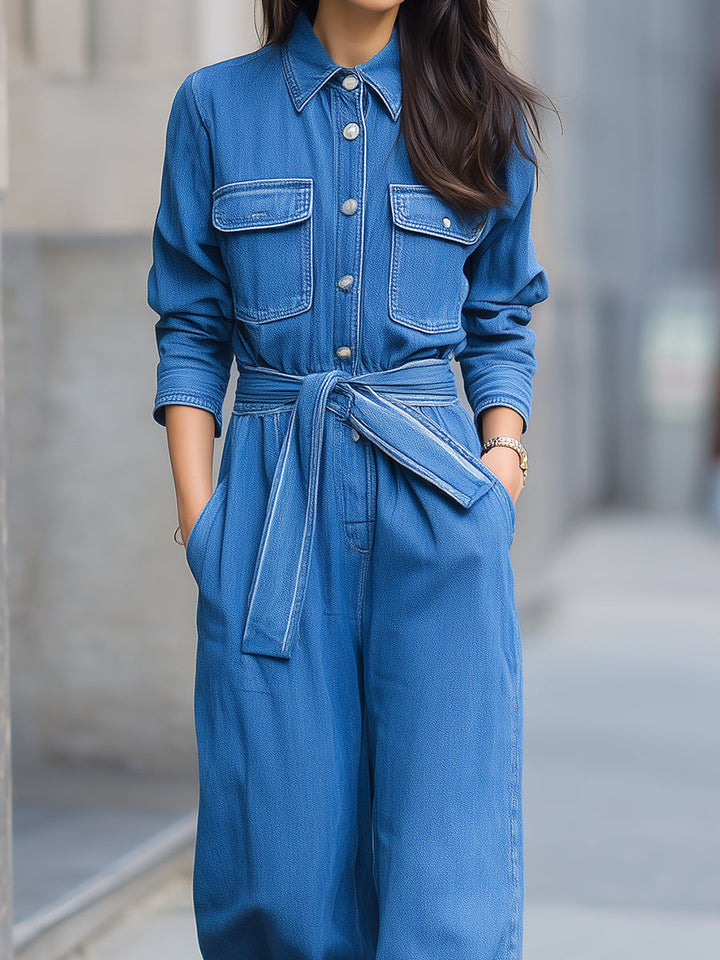Maya | Denim Utility Jumpsuit with Belt