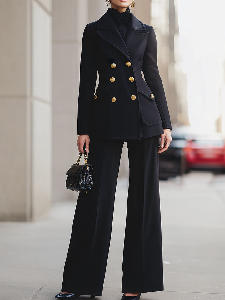 Chic Double-Breasted Wide-Leg Pantsuit