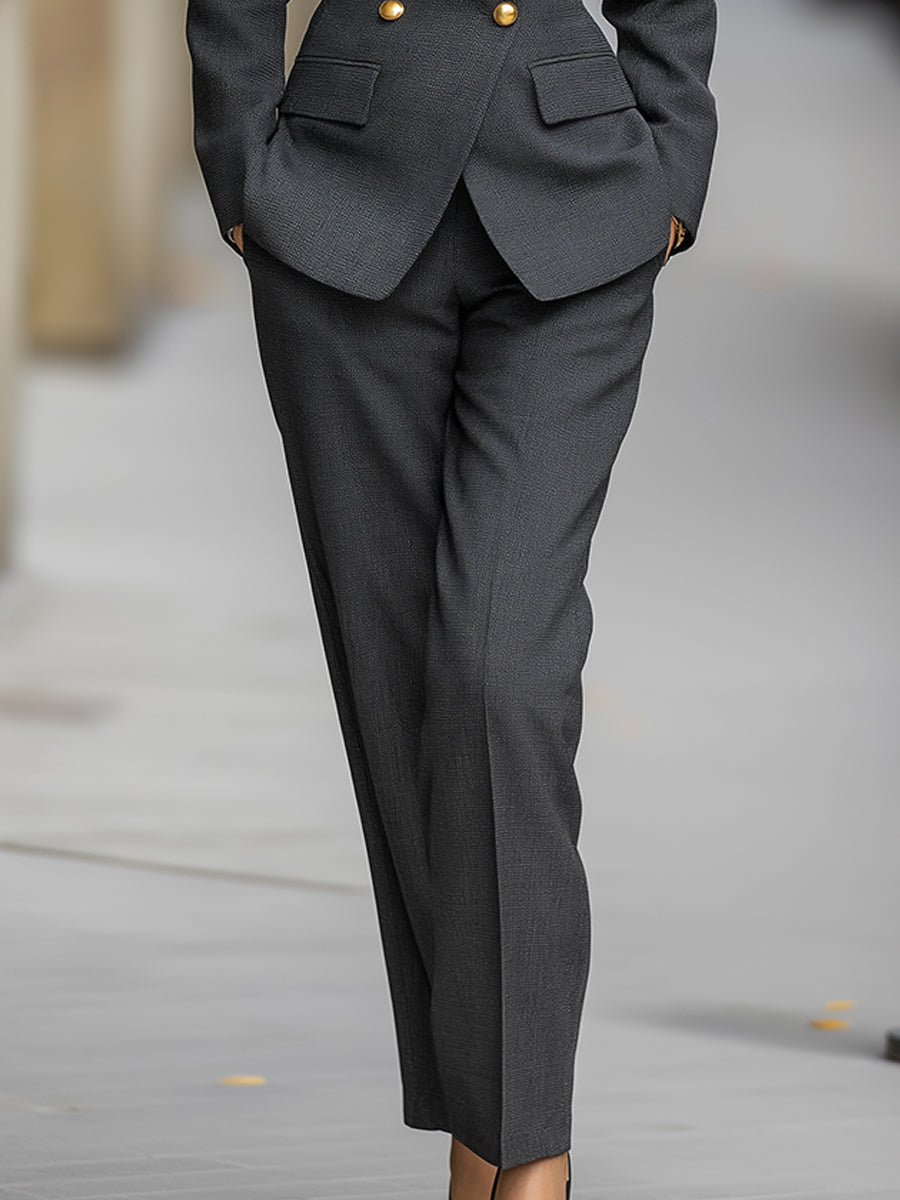 Charcoal Double-Breasted Tailored Pant Suit