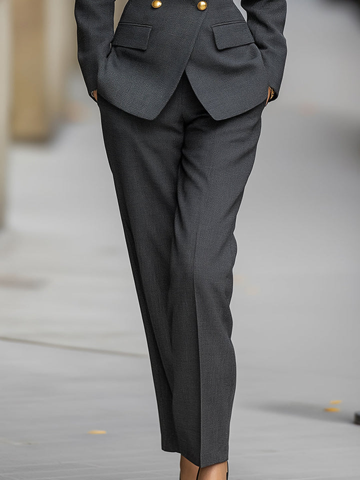 Charcoal Double-Breasted Tailored Pant Suit