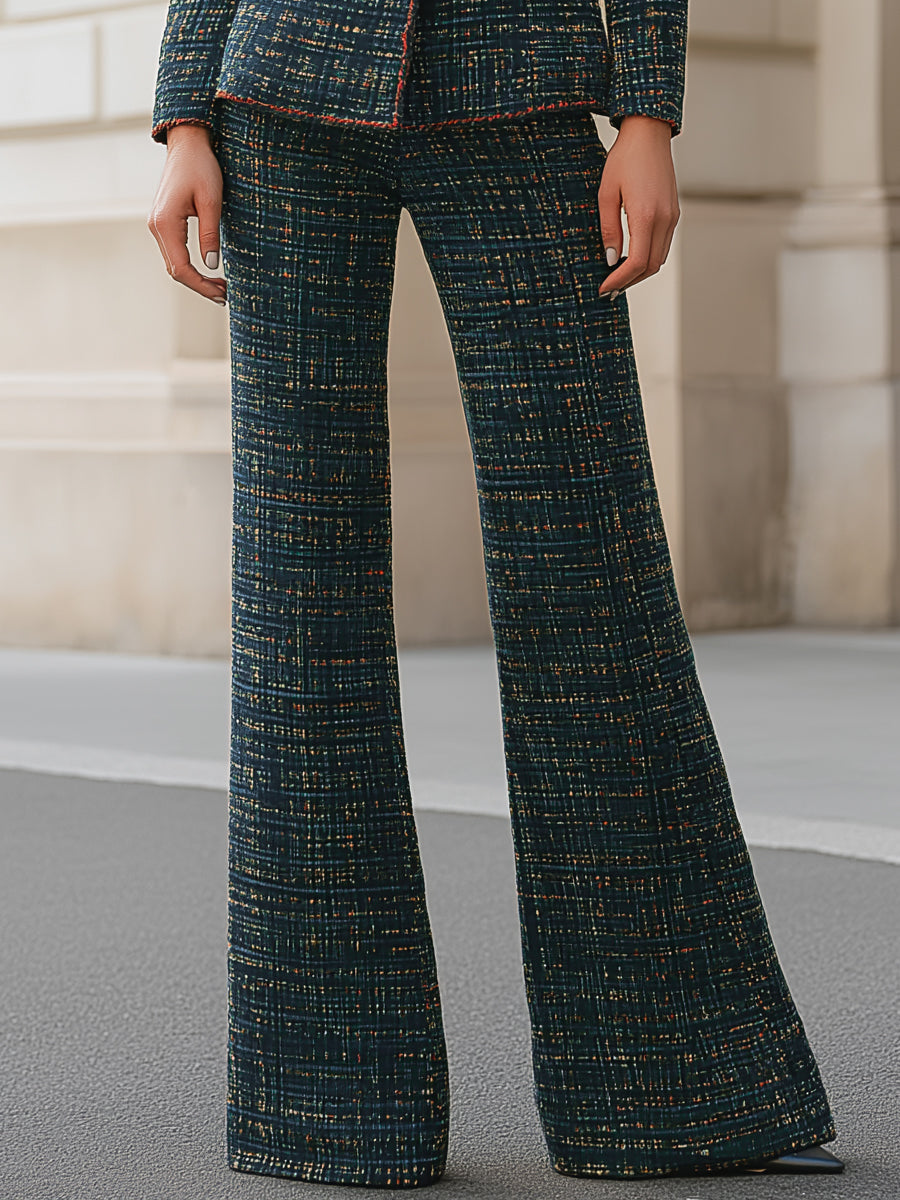 Tweed Pantsuit With Gold Button Details And Contrast Stitching