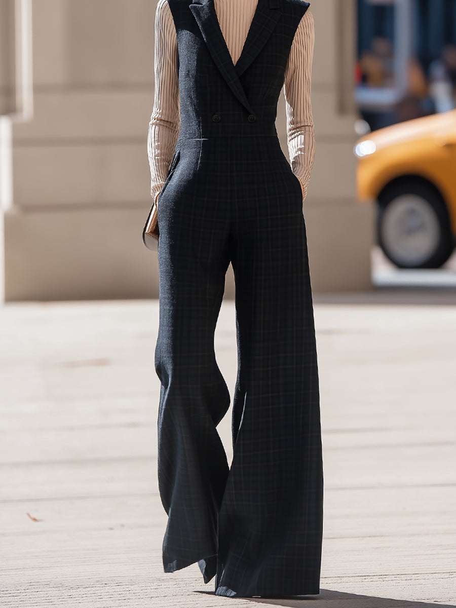 Zoë | Sleeveless Plaid Tailored Jumpsuit