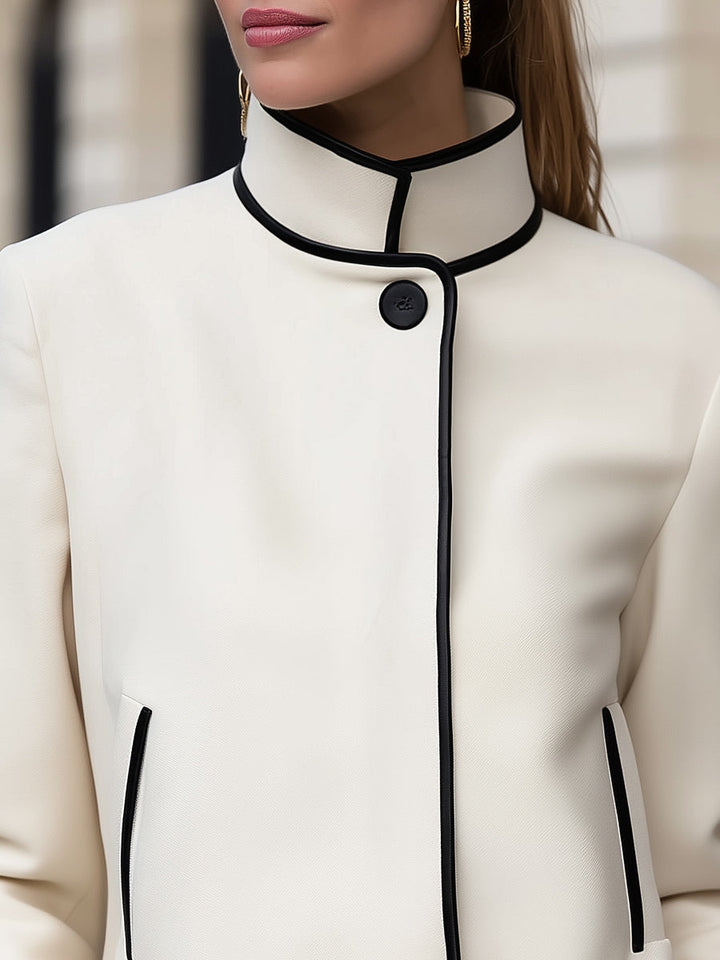 Modern Elegance Trimmed High Neck Jacket