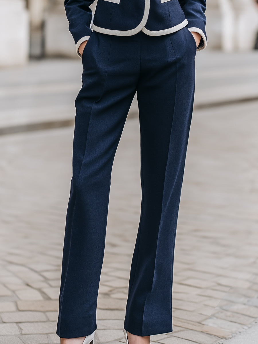 Contrast Piping Tailored Blazer And Straight-Leg Trouser Set