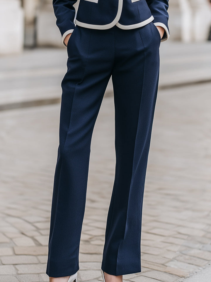 Contrast Piping Tailored Blazer And Straight-Leg Trouser Set