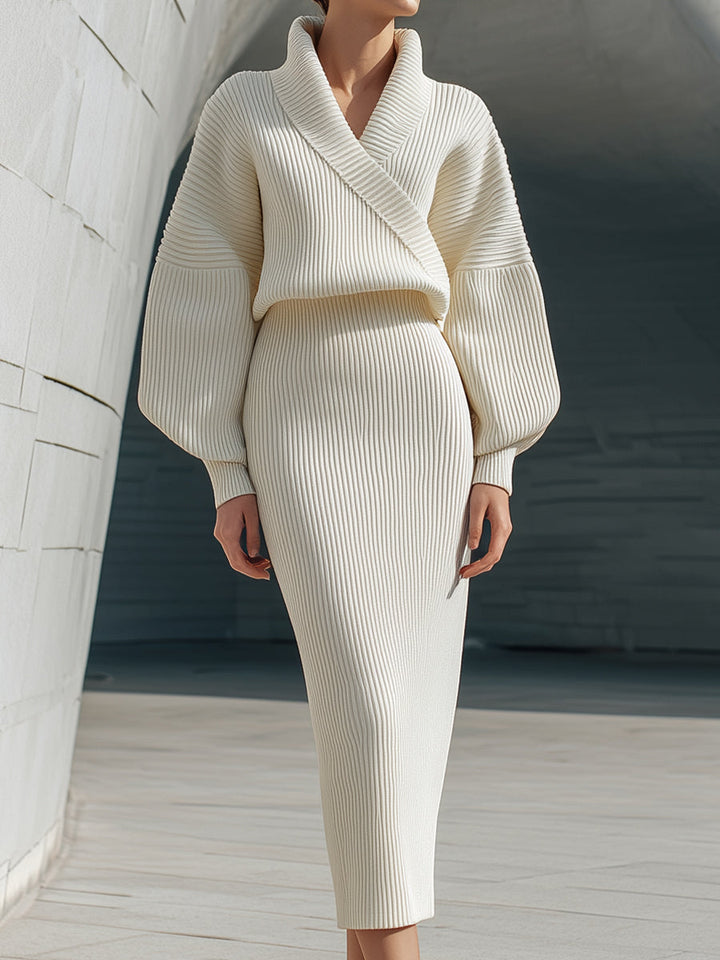 Ivory Ribbed Knit Two-Piece Set