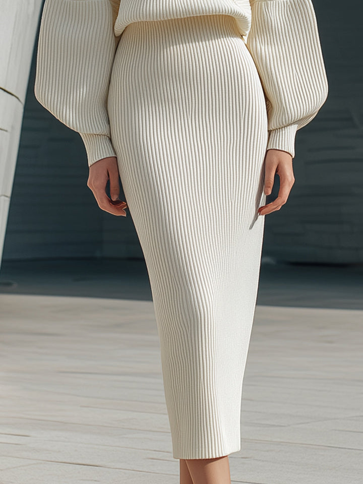 Ivory Ribbed Knit Two-Piece Set