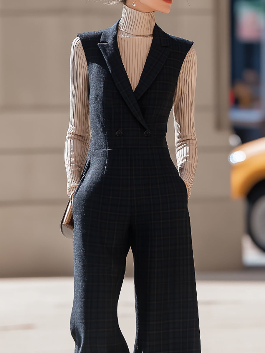 Zoë | Sleeveless Plaid Tailored Jumpsuit