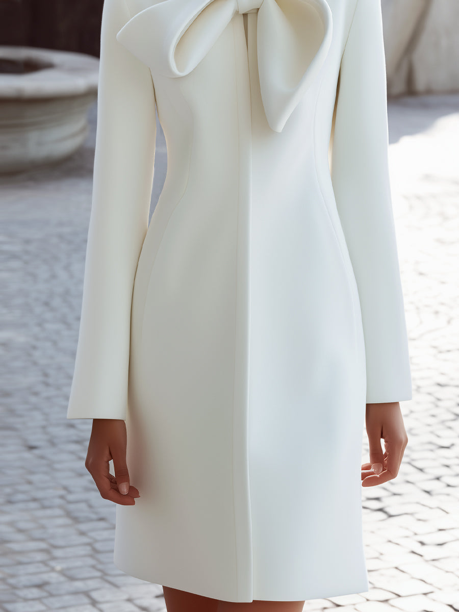 Wool-Blend Coat Dress With Statement Bow Collar